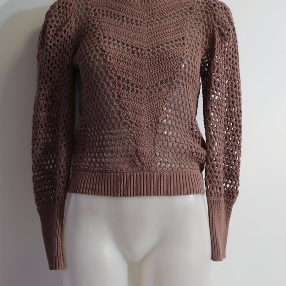 Women Chufy Gone Jammin Mauve Semi-Sheer Puff Sleeve Open Knit Sweater XS - Picture 5 of 9